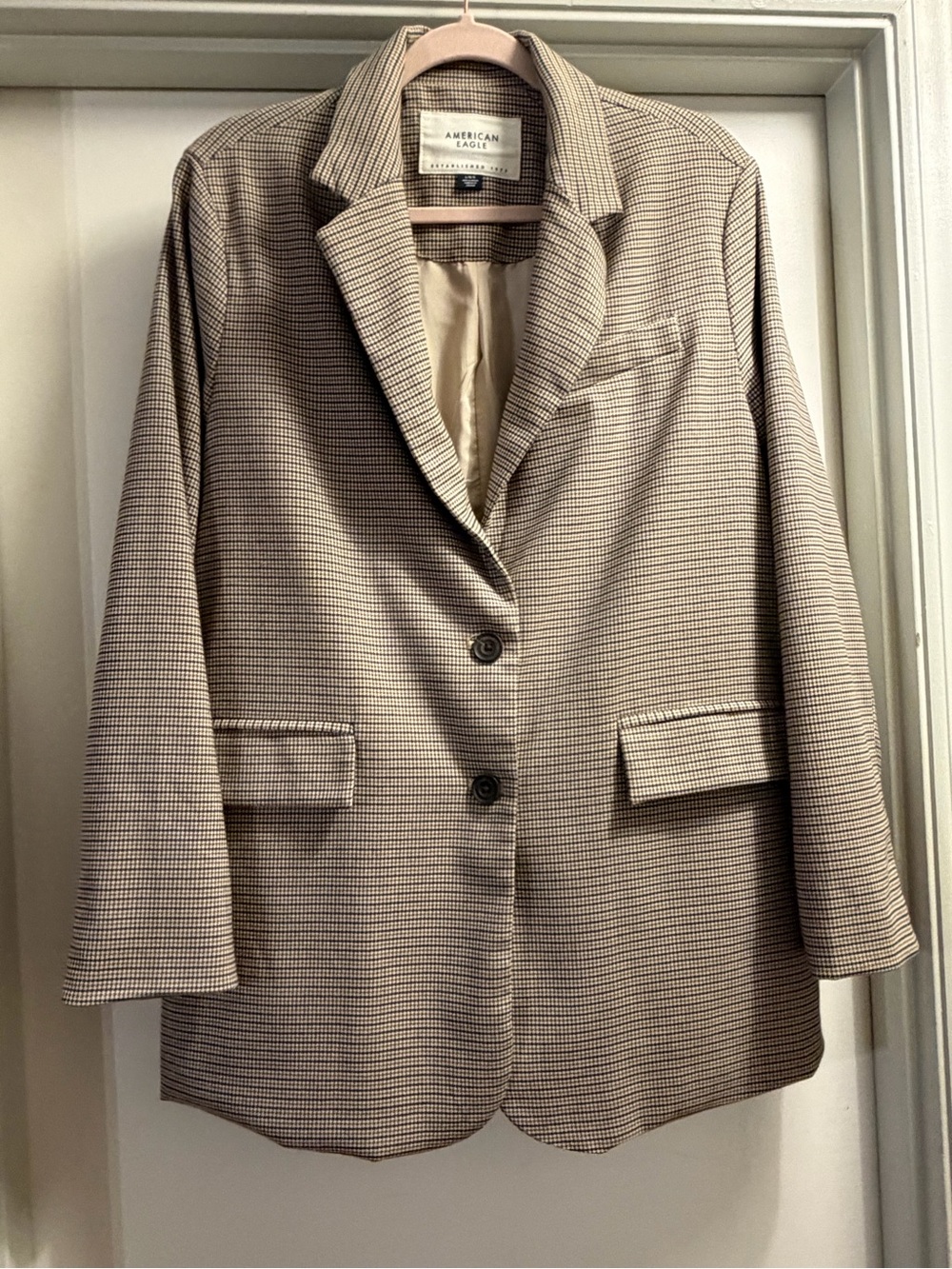 American Eagle Outfitters Tan Houndstooth Blazer